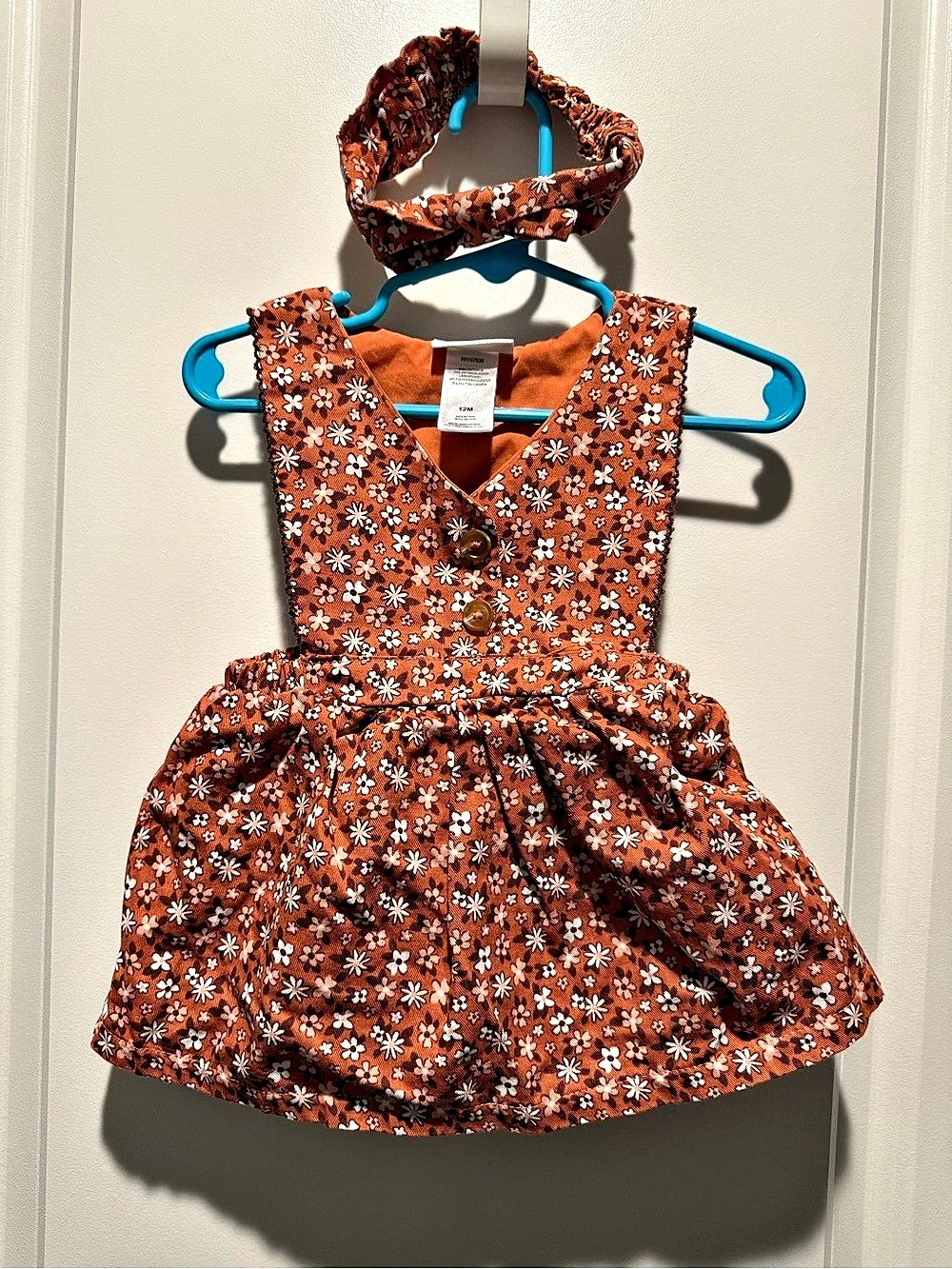 Daisy Fuentes Floral Dress with Headband Brown & White Size 12M Like New